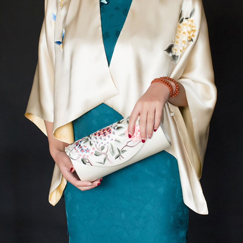 Sac bandoulière de mariage brodé d'hortensia 24 cm, style élégant