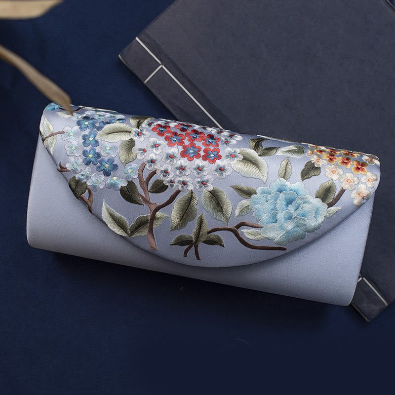 Sac bandoulière de mariage brodé d'hortensia 24 cm, style élégant
