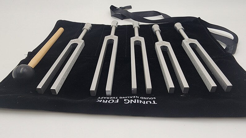 Unweighted Sharp Tuning Fork Set of 5 with Gem Feet