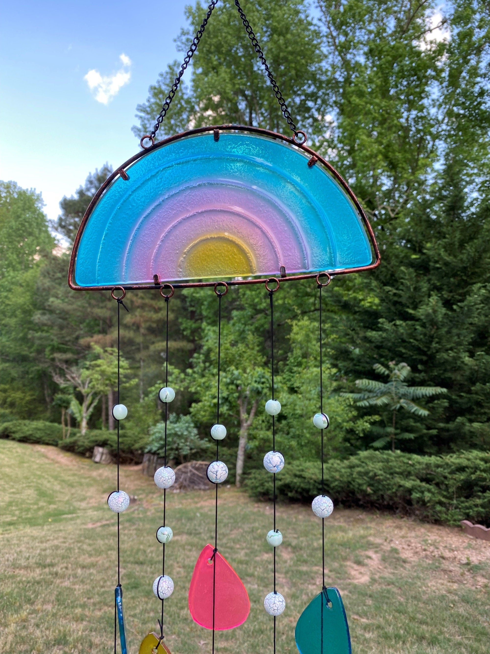 Joyous Windchimes, 22 Inch Rainbow Glass Wind Chimes, the Sound Can Create a Sense of Peace and Relaxation in Your Home and Garden