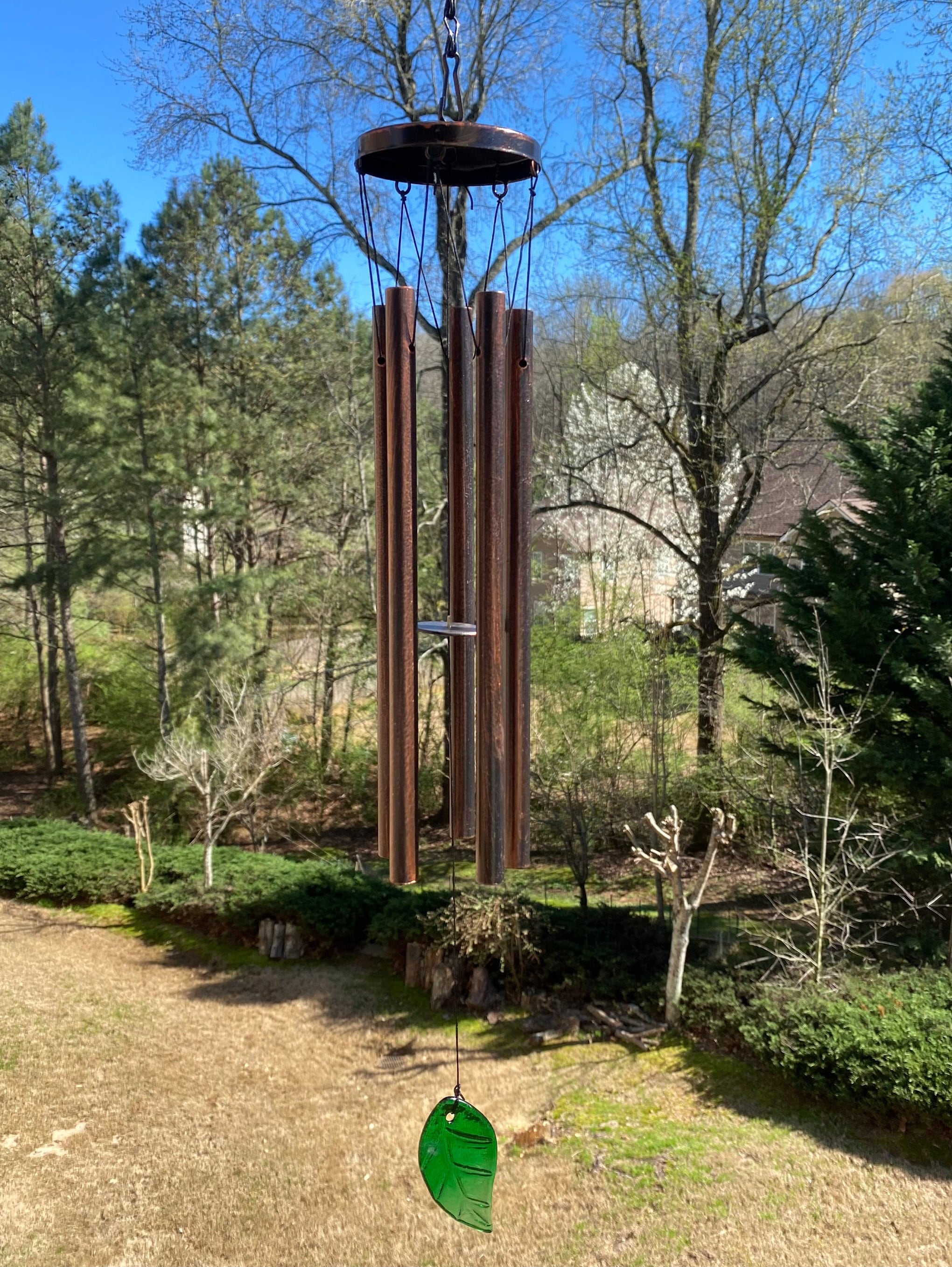 27 Inch Bronze Metal Wind Chime with Green Art Bottom, the Beautiful Sound Can Create a Sense of Peace & Relaxation for Garden, Outdoor