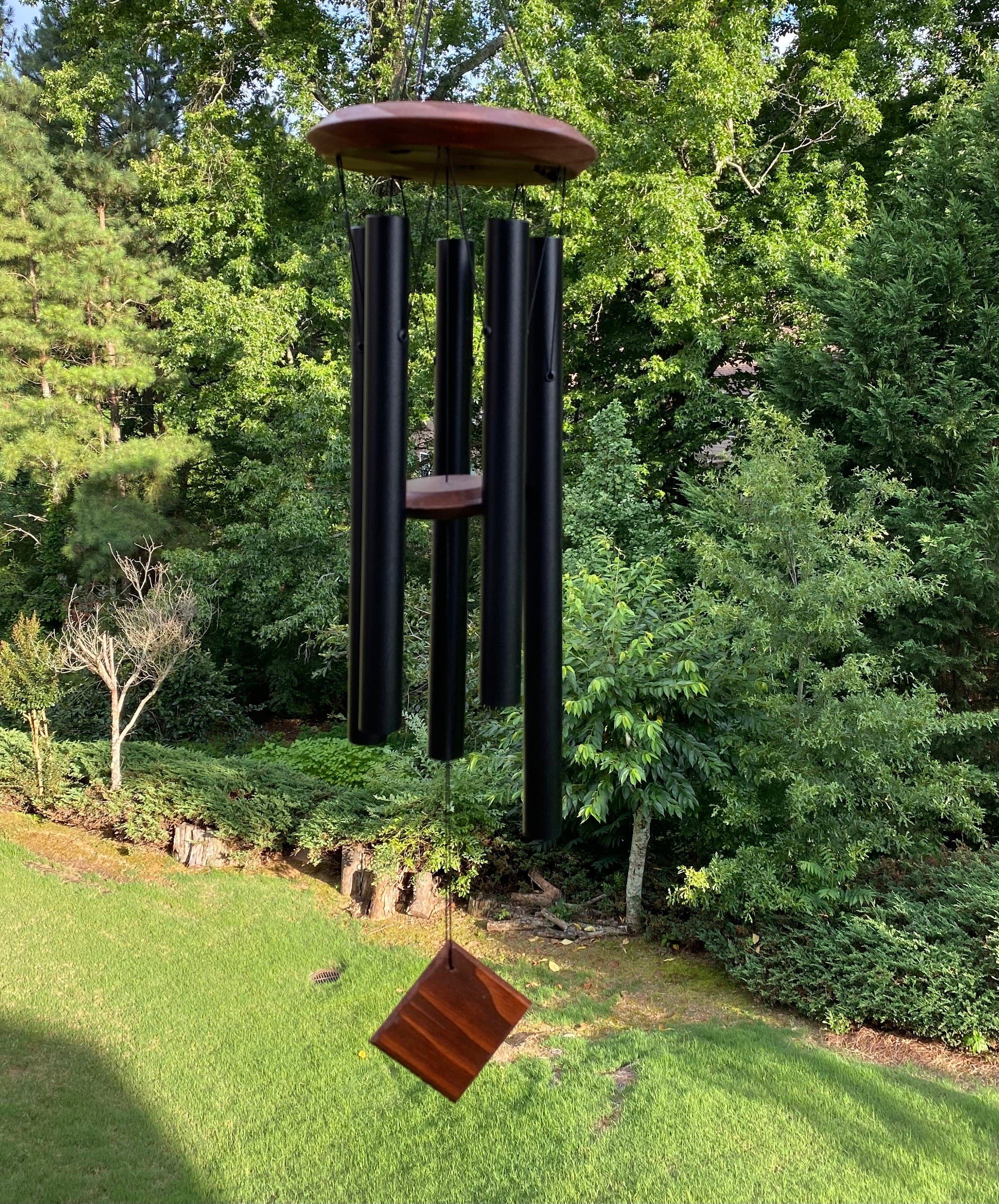 Joyous 28 Inch Black Metal Wind Chime with Square Hanger. the Beautiful Spirit Sound Can Create a Sense of Peace and Relaxation in Garden