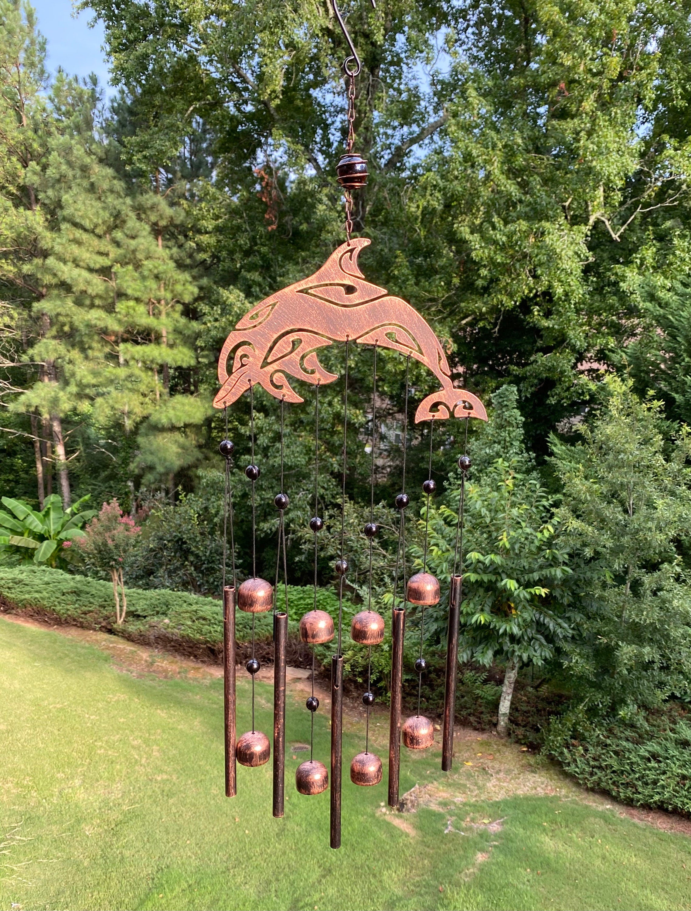 Joyous Wind Chimes, 28 Inch Dolphin Rustic Copper Handmade Wind Chime, the Sound Can Create a Sense of Peace, Relaxation for Garden, Patio