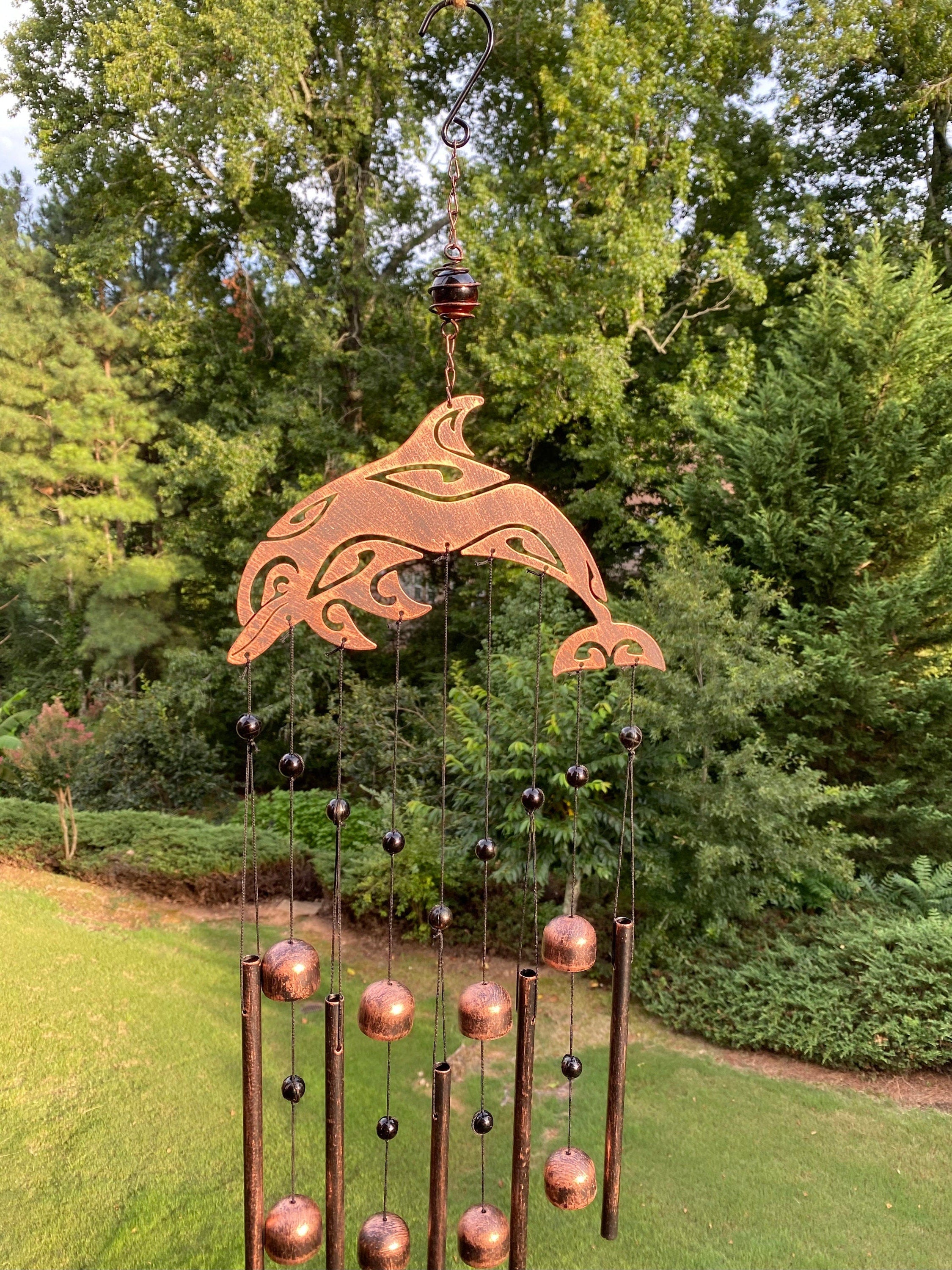 Joyous Wind Chimes, 28 Inch Dolphin Rustic Copper Handmade Wind Chime, the Sound Can Create a Sense of Peace, Relaxation for Garden, Patio