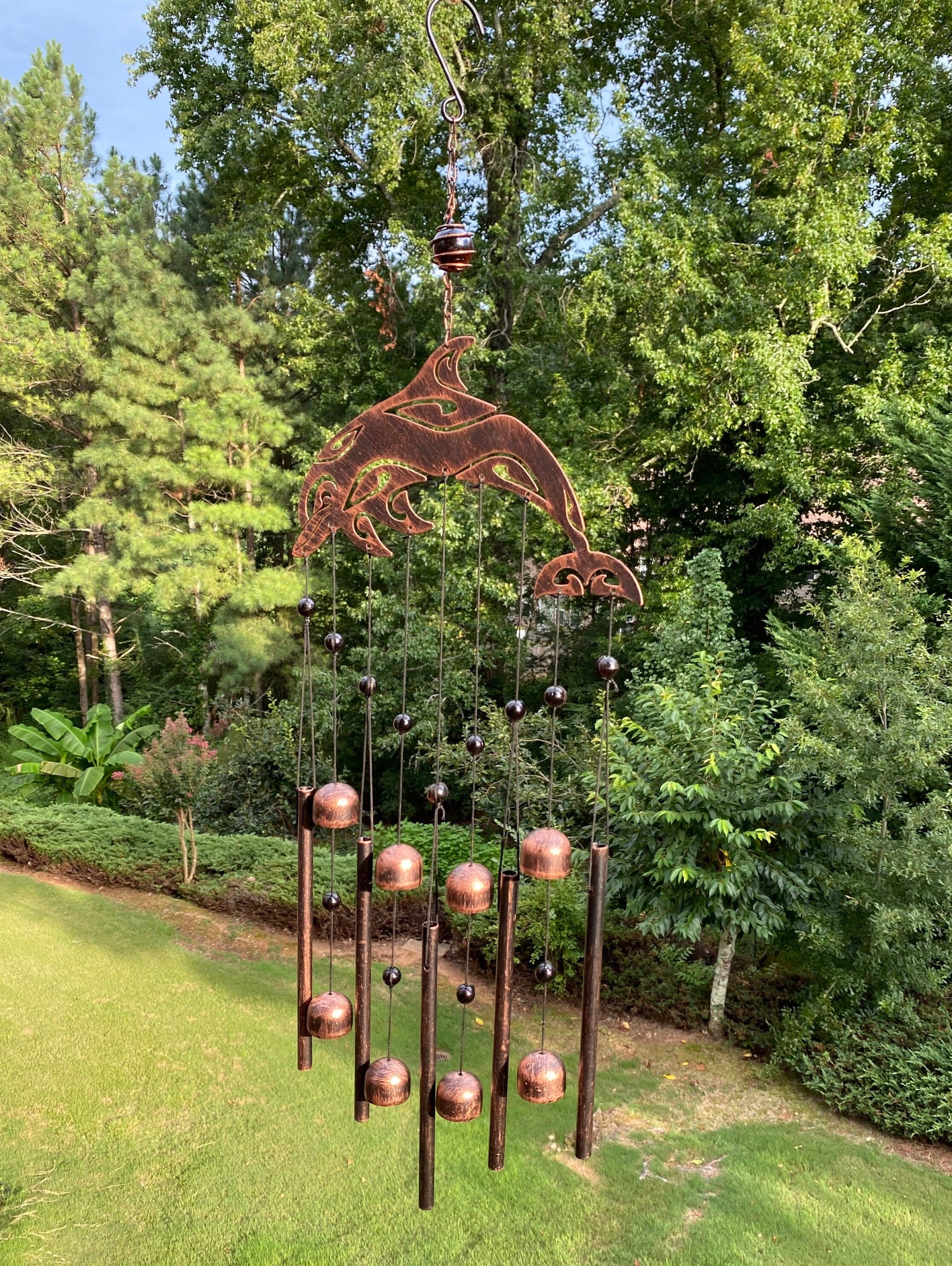 Joyous Wind Chimes, 28 Inch Dolphin Rustic Copper Handmade Wind Chime, the Sound Can Create a Sense of Peace, Relaxation for Garden, Patio