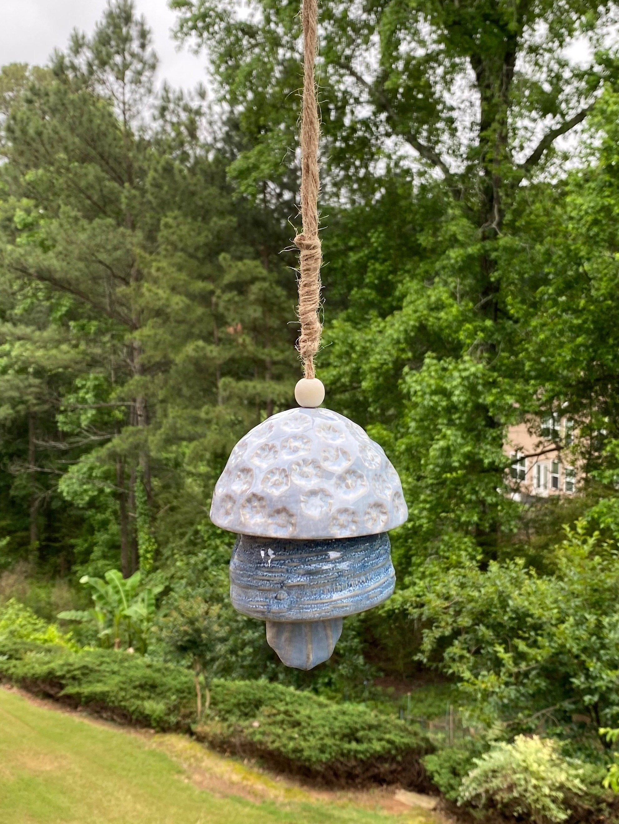 Joyous Wind Chimes, 17 Inch Blue Shell Bells Two Layer Ceramic Wind Chime That Can Create a Sense of Peace and Relaxation in Your Sunroom