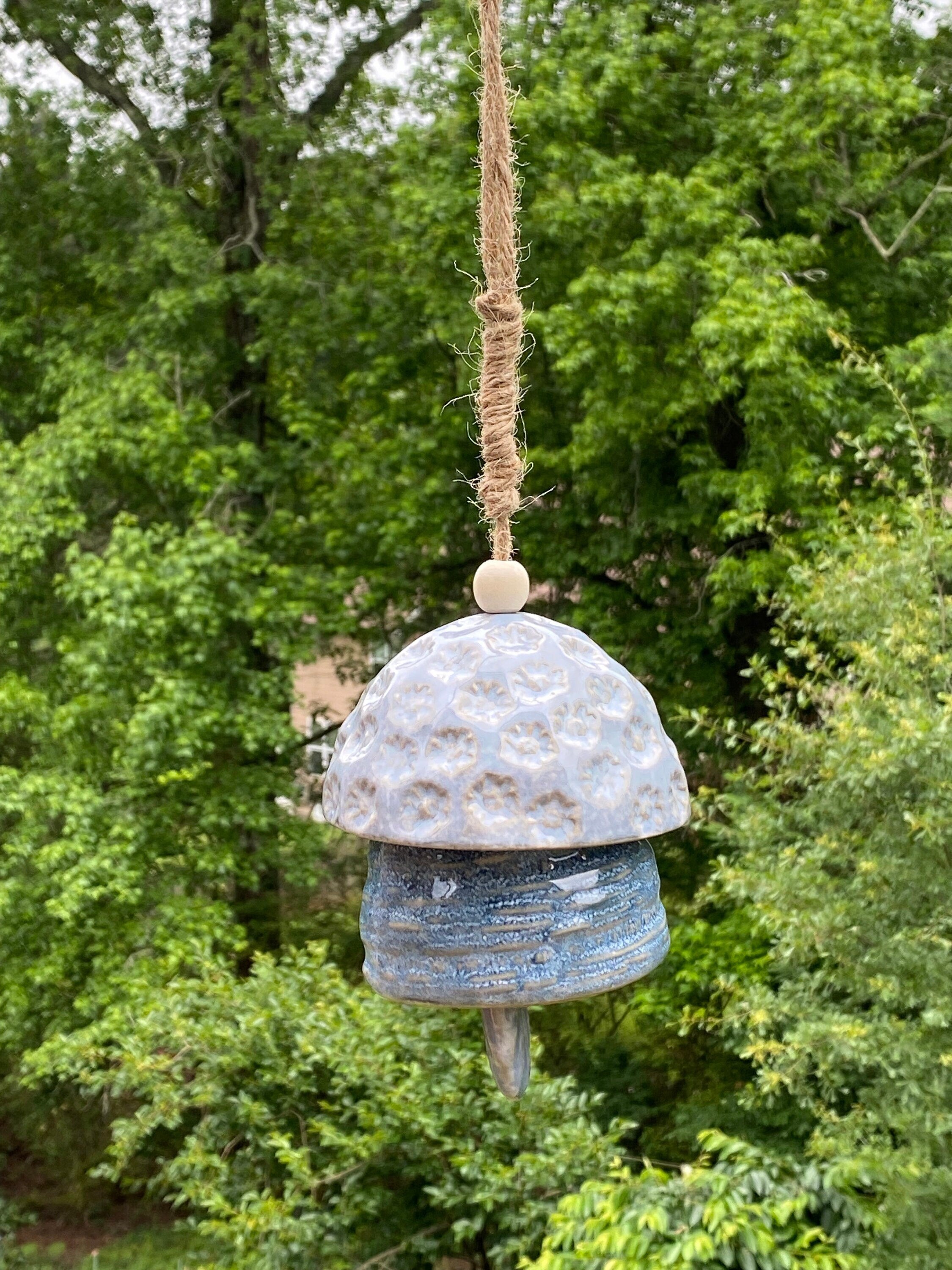 Joyous Wind Chimes, 17 Inch Blue Shell Bells Two Layer Ceramic Wind Chime That Can Create a Sense of Peace and Relaxation in Your Sunroom