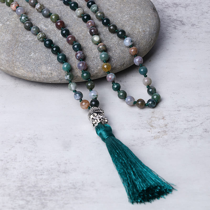 Bracelet Mala en agate indienne 108 perles pour une énergie purifiante