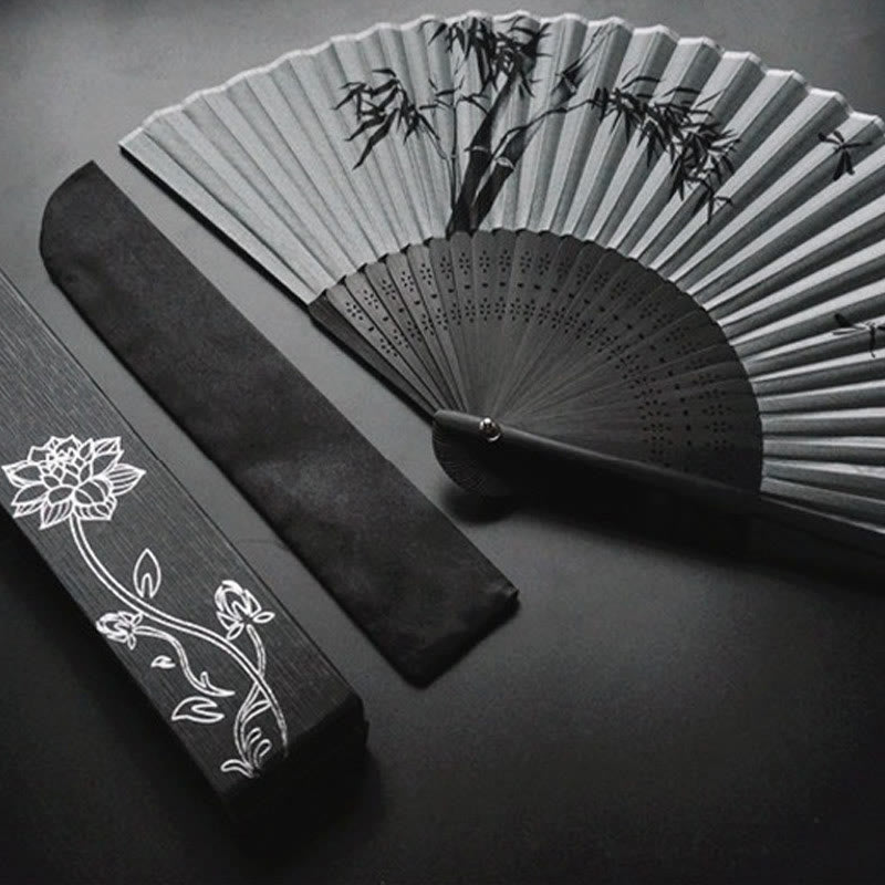 Éventail chinois pliable en bambou Ink 21 cm | Calme et élégance