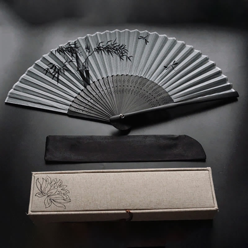 Éventail chinois pliable en bambou Ink 21 cm | Calme et élégance
