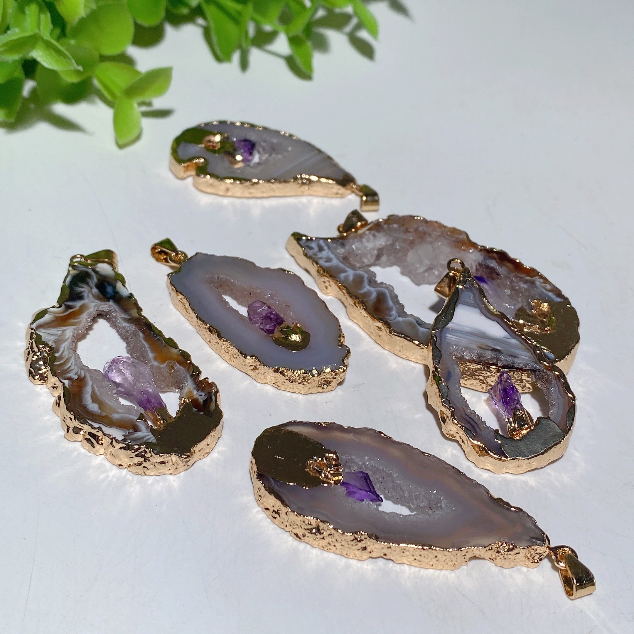 Irregular Shape Amethyst Pendant with Golden Rim 1.4-2.5in