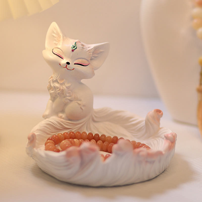 Figurine décorative en résine ivoire Fruit Fox 12 x 14 cm