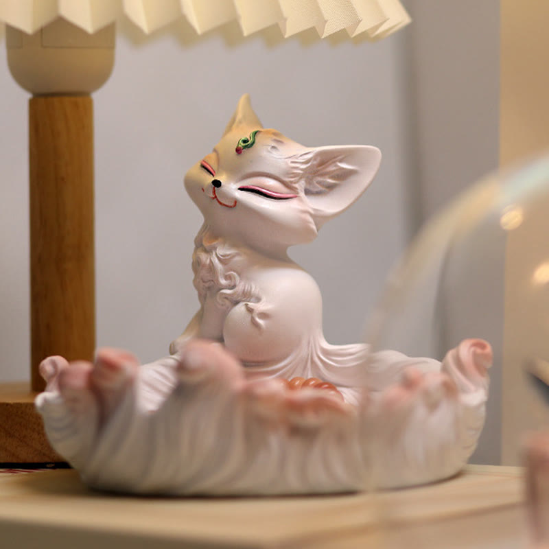 Figurine décorative en résine ivoire Fruit Fox 12 x 14 cm