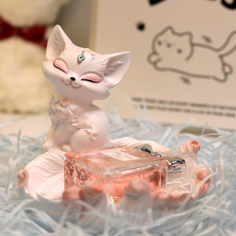 Figurine décorative en résine ivoire Fruit Fox 12 x 14 cm