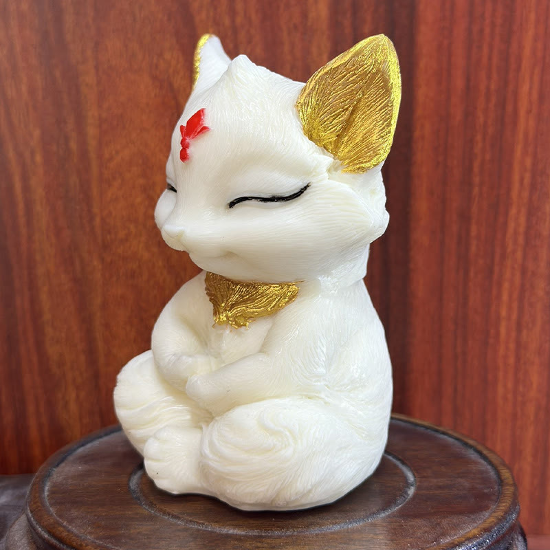 Figurine d'animal spirituel renard à neuf queues en ivoire 11 cm
