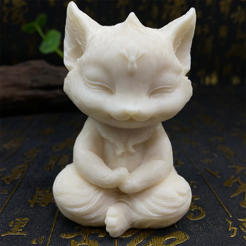 Figurine d'animal spirituel renard à neuf queues en ivoire 11 cm