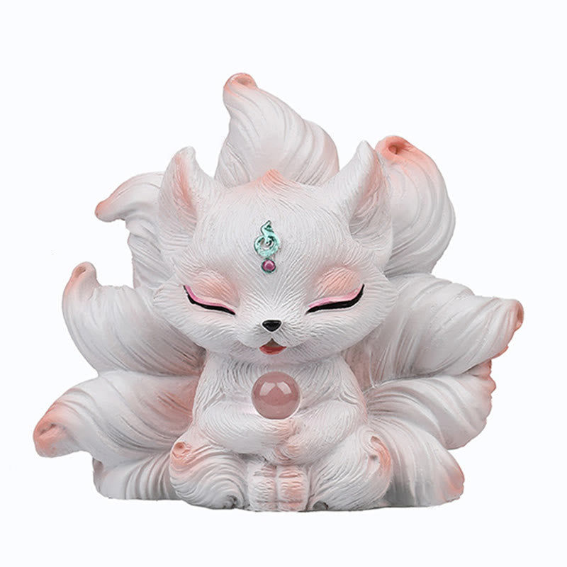 Figurine de renard à neuf queues en résine ivoire 7,5 cm Statue mythique