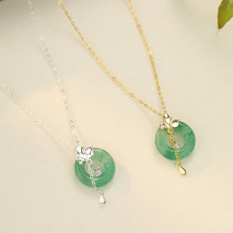 Collier papillon en jade et argent 925 avec boucle de paix