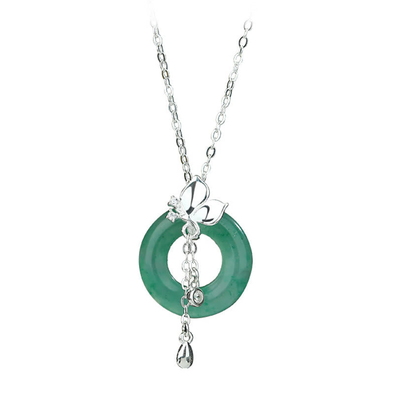 Collier papillon en jade et argent 925 avec boucle de paix