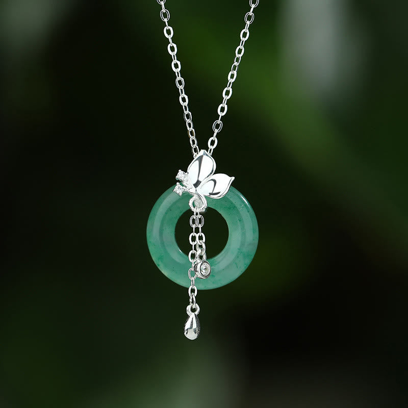 Collier papillon en jade et argent 925 avec boucle de paix