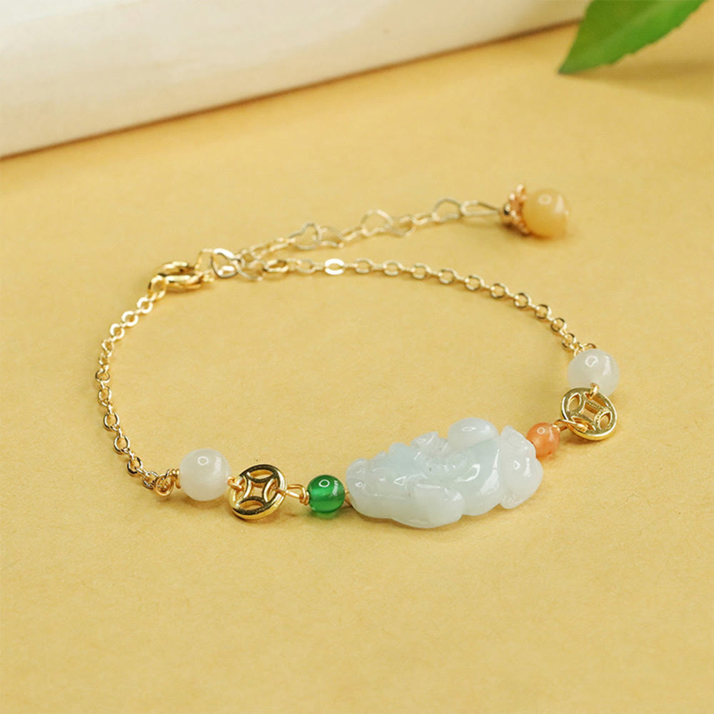 Bracelet PiXiu en jade et cuivre avec poignet réglable de 14 à 20 cm