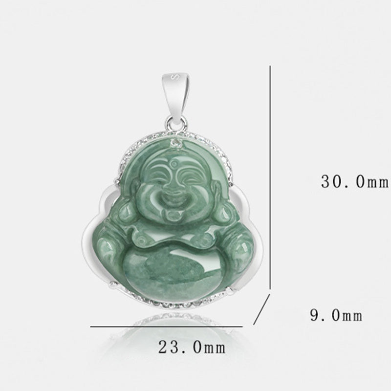 Collier Bouddha rieur en jade et pendentif en argent sterling 925