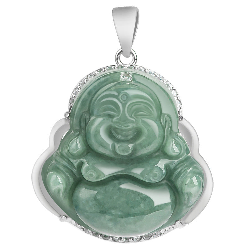 Collier Bouddha rieur en jade et pendentif en argent sterling 925