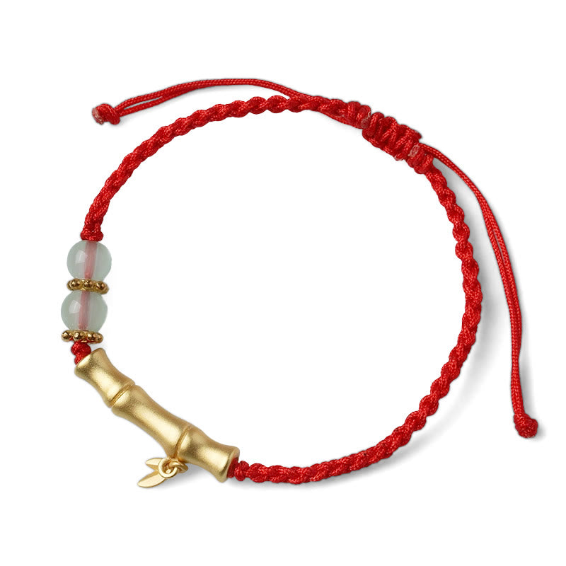 Bracelet Jade Luck Strength avec motif bambou et cordon rouge
