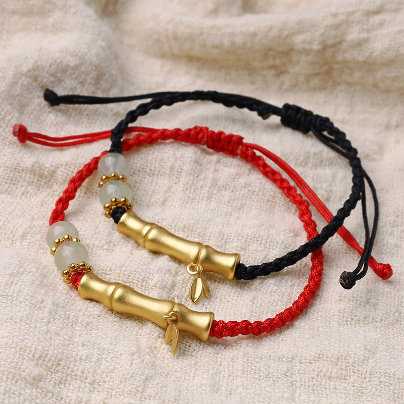 Bracelet Jade Luck Strength avec motif bambou et cordon rouge