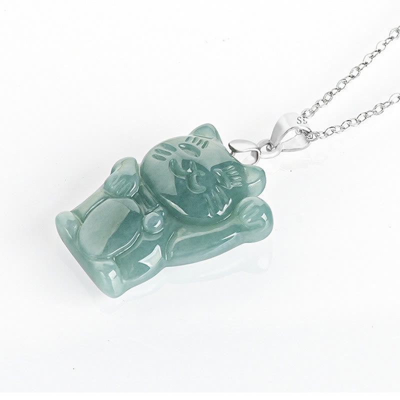 Collier Abondance Chat Porte-Bonheur en Jade