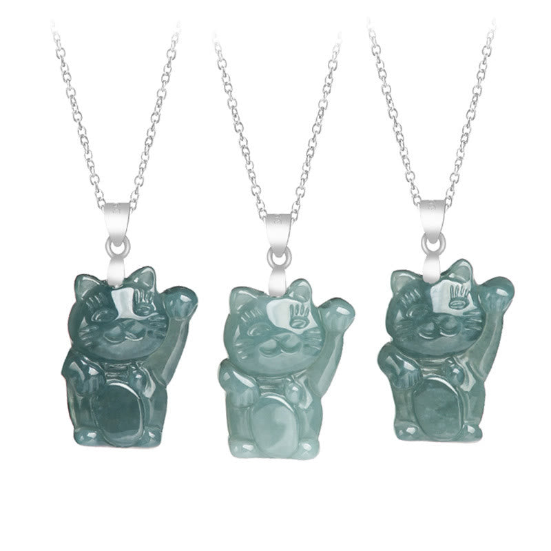 Collier Abondance Chat Porte-Bonheur en Jade