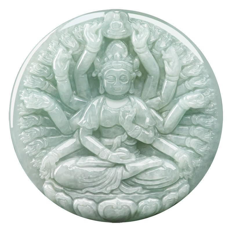 Collier en jade avec pendentif Kwan Yin aux mille mains pour la prospérité