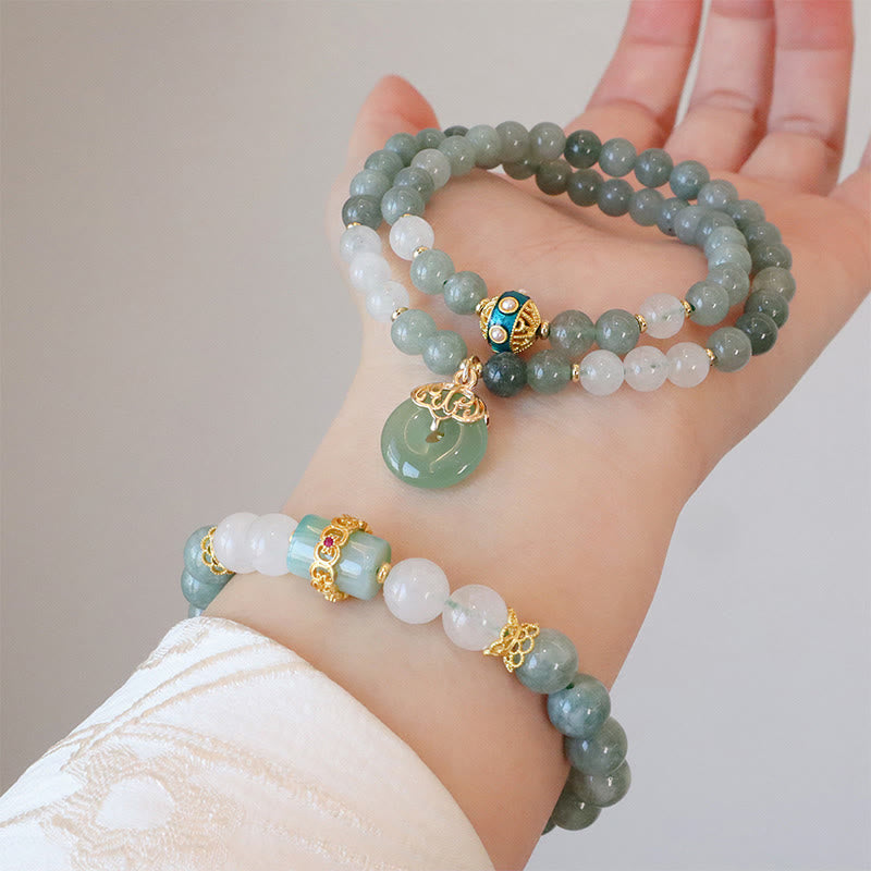 Bracelet Jade Peace Buckle | Perles porte-bonheur simples et doubles