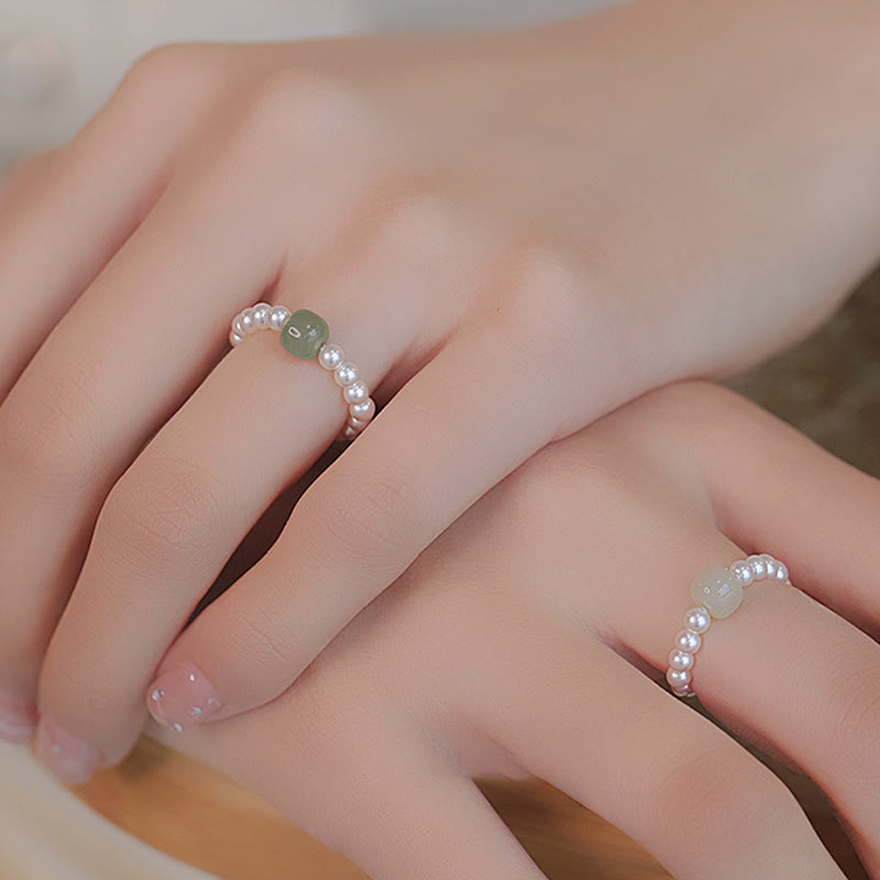 Bague porte-bonheur en perles de jade de 6 à 7 mm et perles de 3 mm