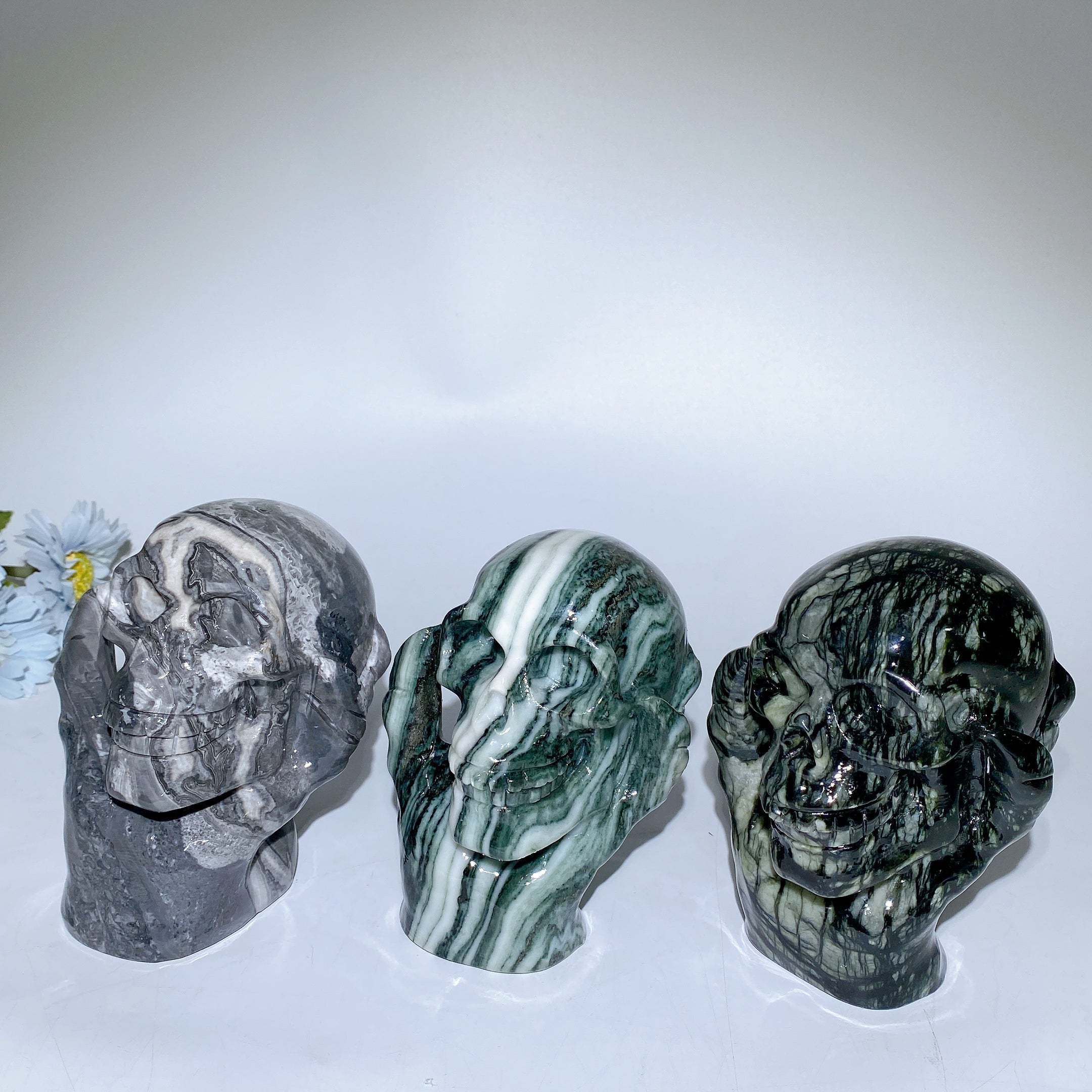Jade Picasso Stone 5.2 inch Healing Skull Figurine