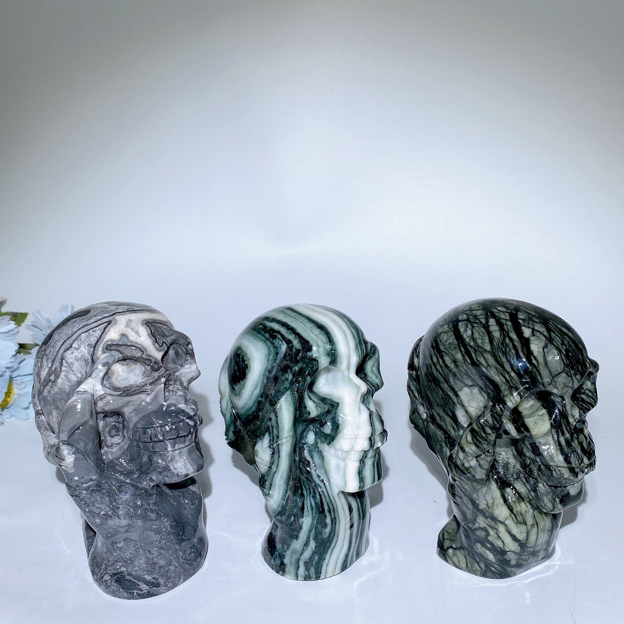 Jade Picasso Stone 5.2 inch Healing Skull Figurine