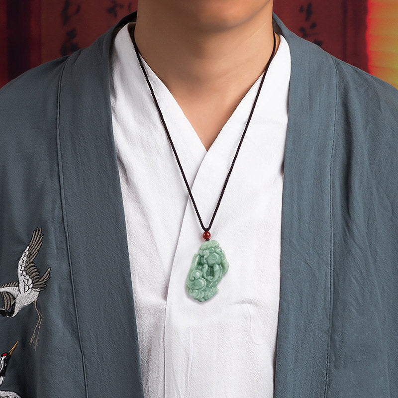 Collier porte-bonheur en jade PiXiu | Breloque de prospérité