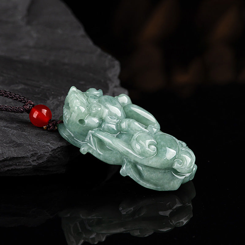 Collier porte-bonheur en jade PiXiu | Breloque de prospérité