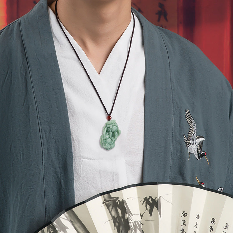 Collier porte-bonheur en jade PiXiu | Breloque de prospérité