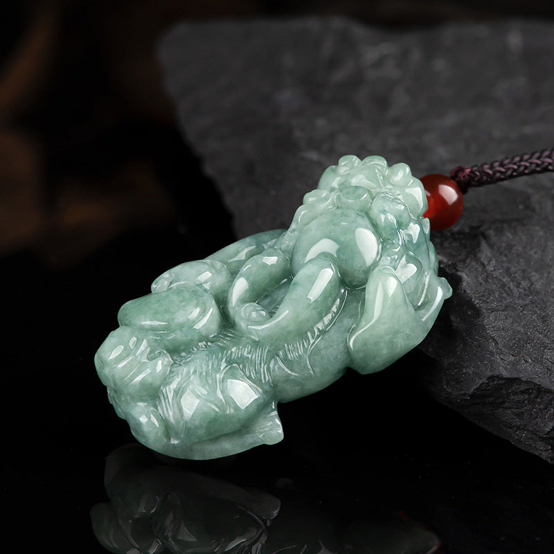 Collier porte-bonheur en jade PiXiu | Breloque de prospérité