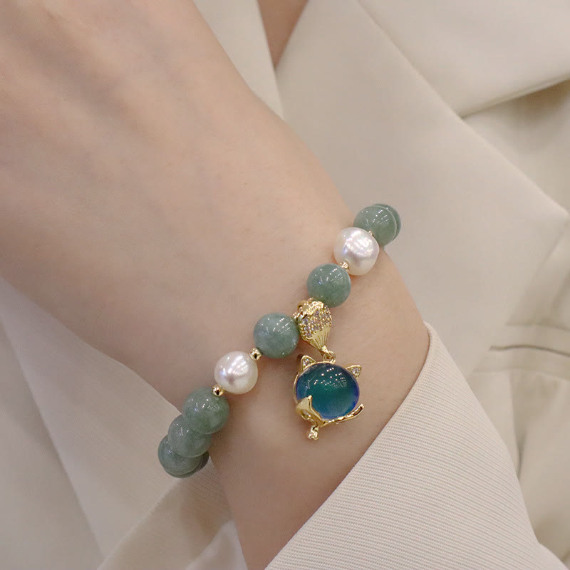 Bracelet à breloques Jade Prospérité 14-16 cm Renard changeant de couleur
