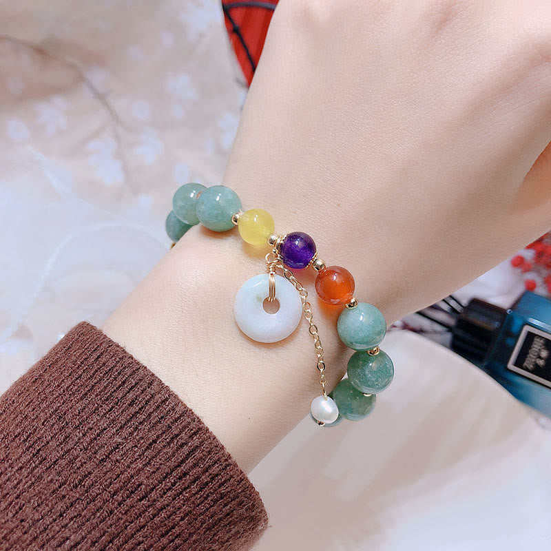 Bracelet de confiance avec boucle de paix en jade et agate rouge
