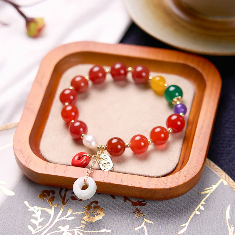 Bracelet de confiance avec boucle de paix en jade et agate rouge
