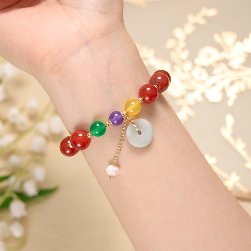 Bracelet de confiance avec boucle de paix en jade et agate rouge