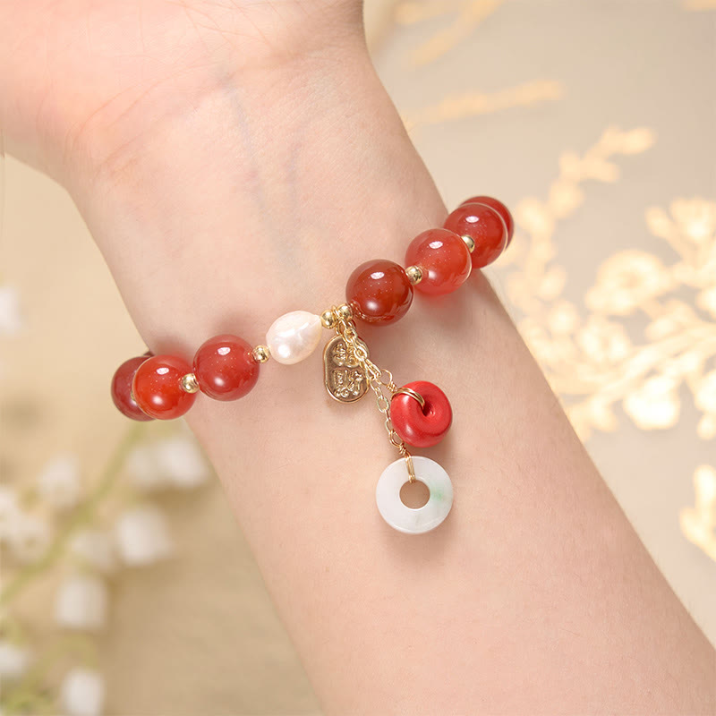 Bracelet de confiance avec boucle de paix en jade et agate rouge
