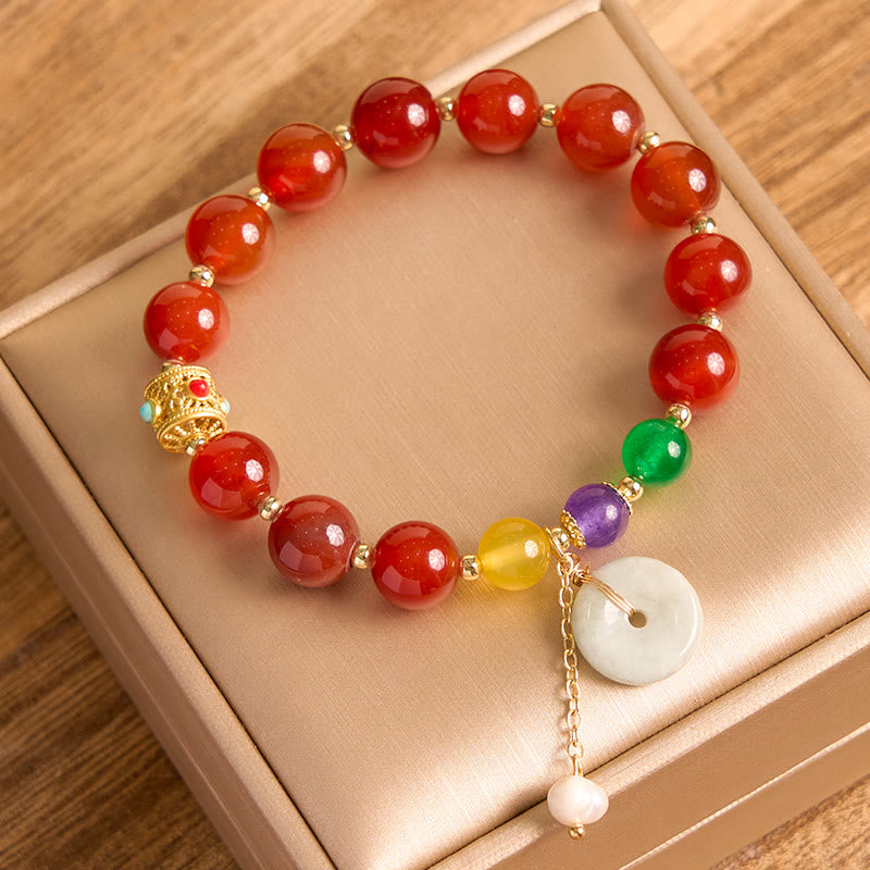 Bracelet de confiance avec boucle de paix en jade et agate rouge