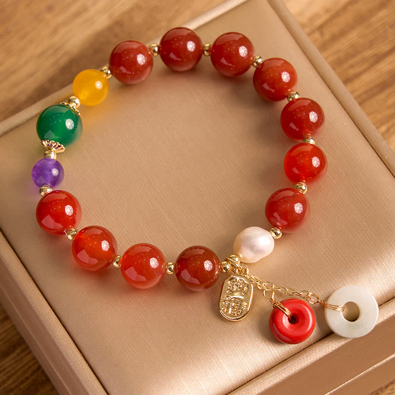Bracelet de confiance avec boucle de paix en jade et agate rouge