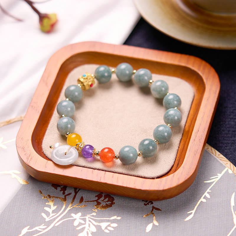 Bracelet de confiance avec boucle de paix en jade et agate rouge