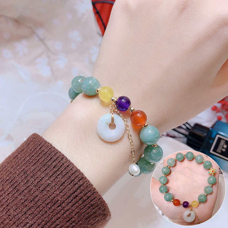 Bracelet de confiance avec boucle de paix en jade et agate rouge