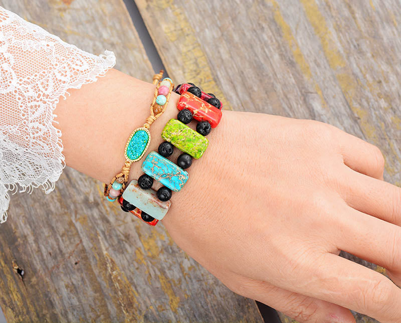Bracelet diffuseur d'aromathérapie en jaspe lavique